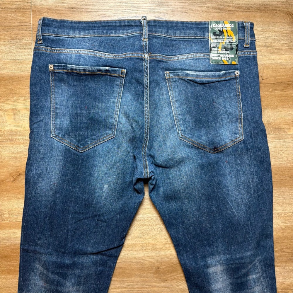 Dsquared2 Slim Jeans Mens 54 Blue Distressed Paint Splatter Made in Italy Denim - Picture 4 of 16